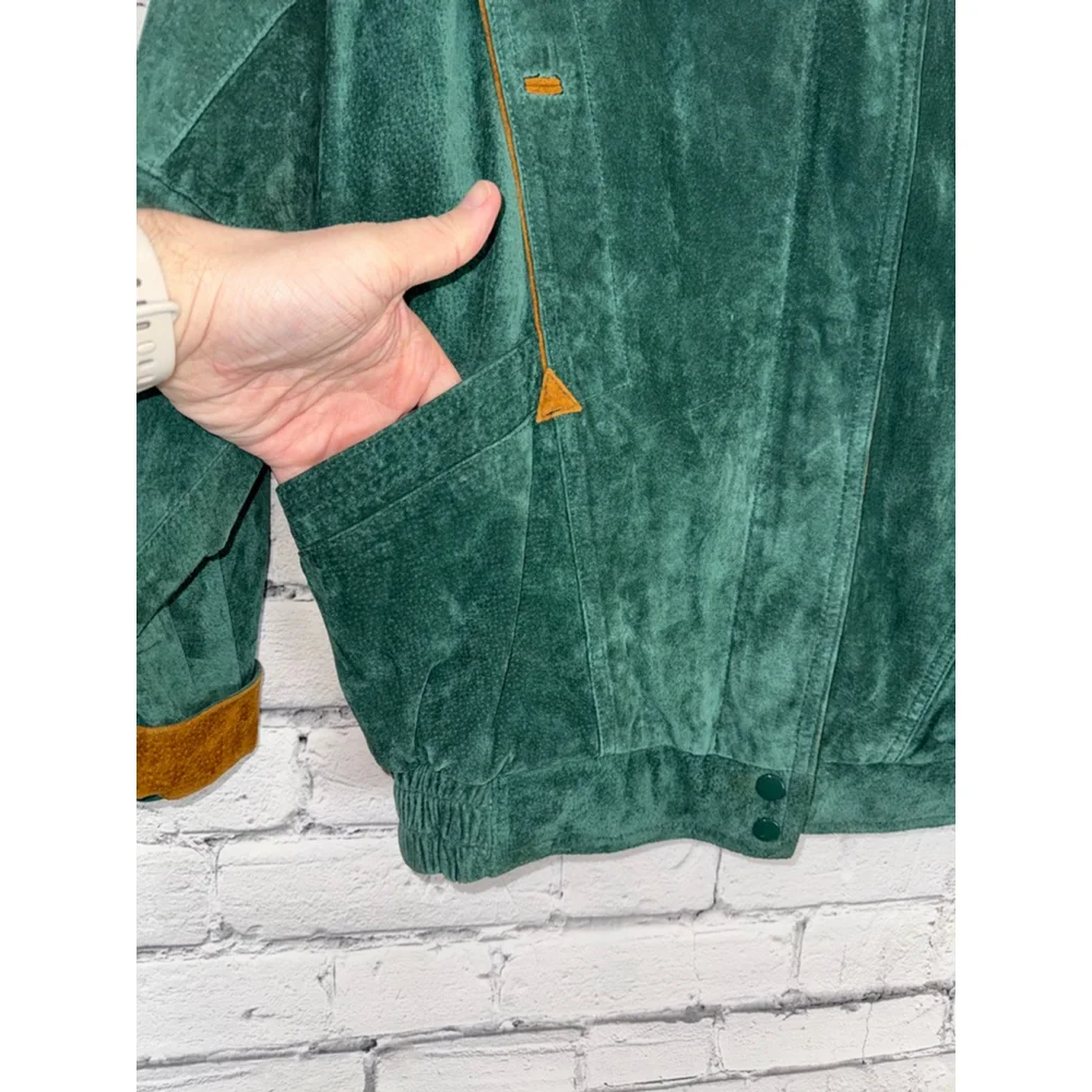 Women's G4000 Suede Leather Jacket VINTAGE Green Boho Southwest size Large 1980s